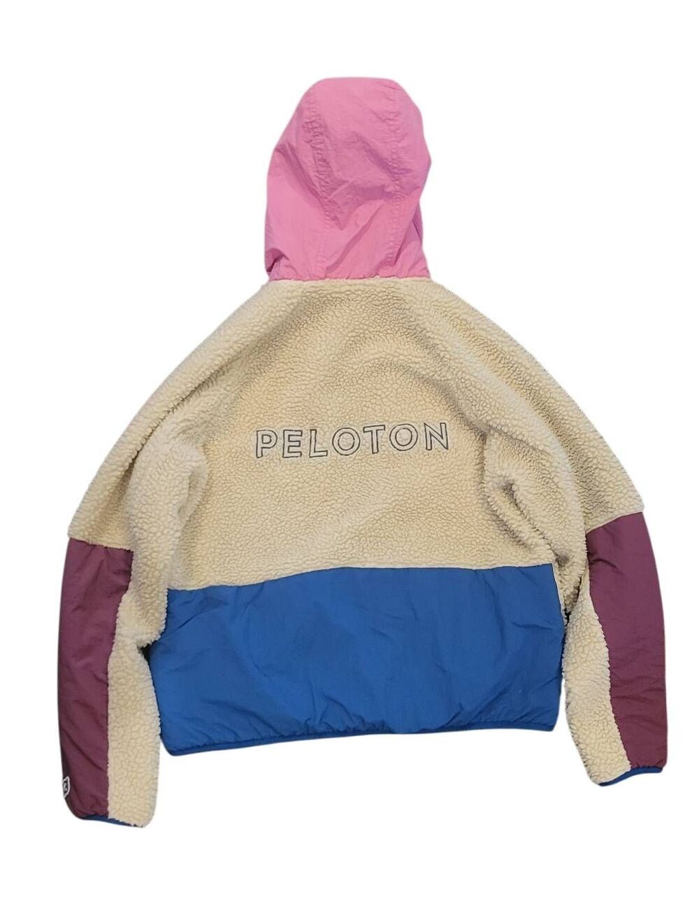 Peloton Jacket Women's Medium Cream Colorblock Sherpa Hooded Zip Cozy Warm